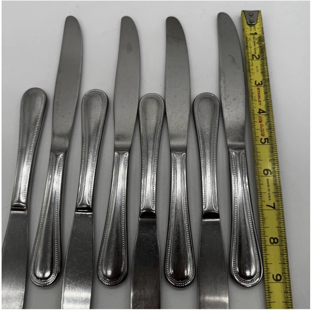 Pottery Barn PBN23 Stainless Beaded Outline Flatware Lot 9 Dinner Knives Knife